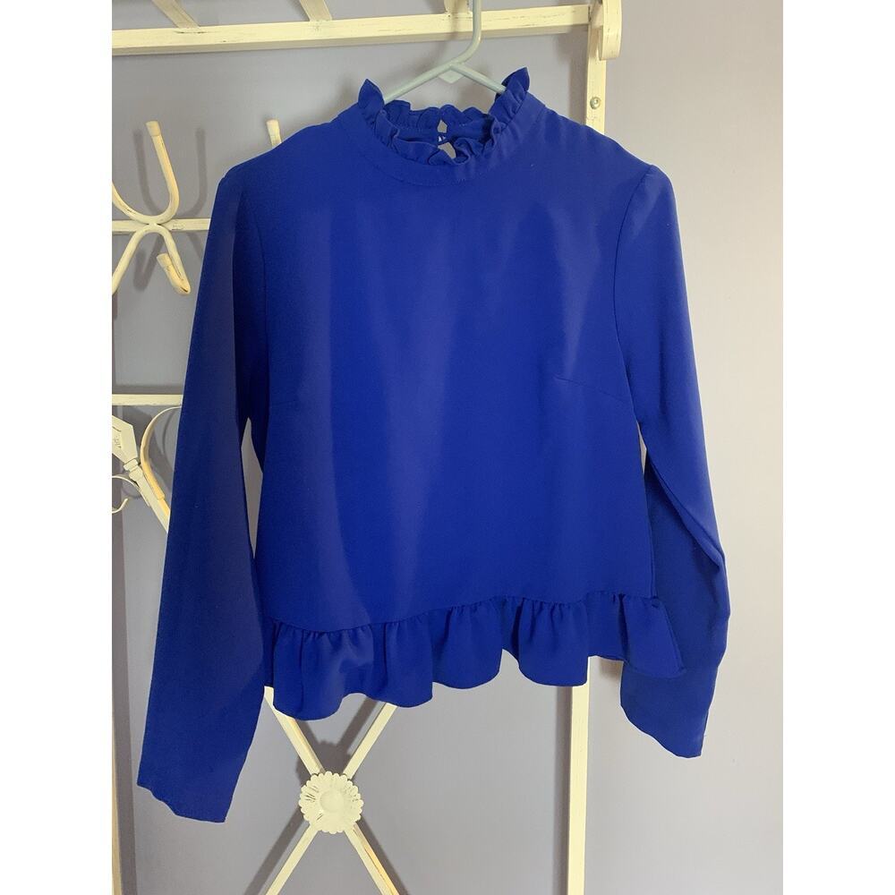Code X Mode Womens Royal Blue Ruffle Blouse Peplum M